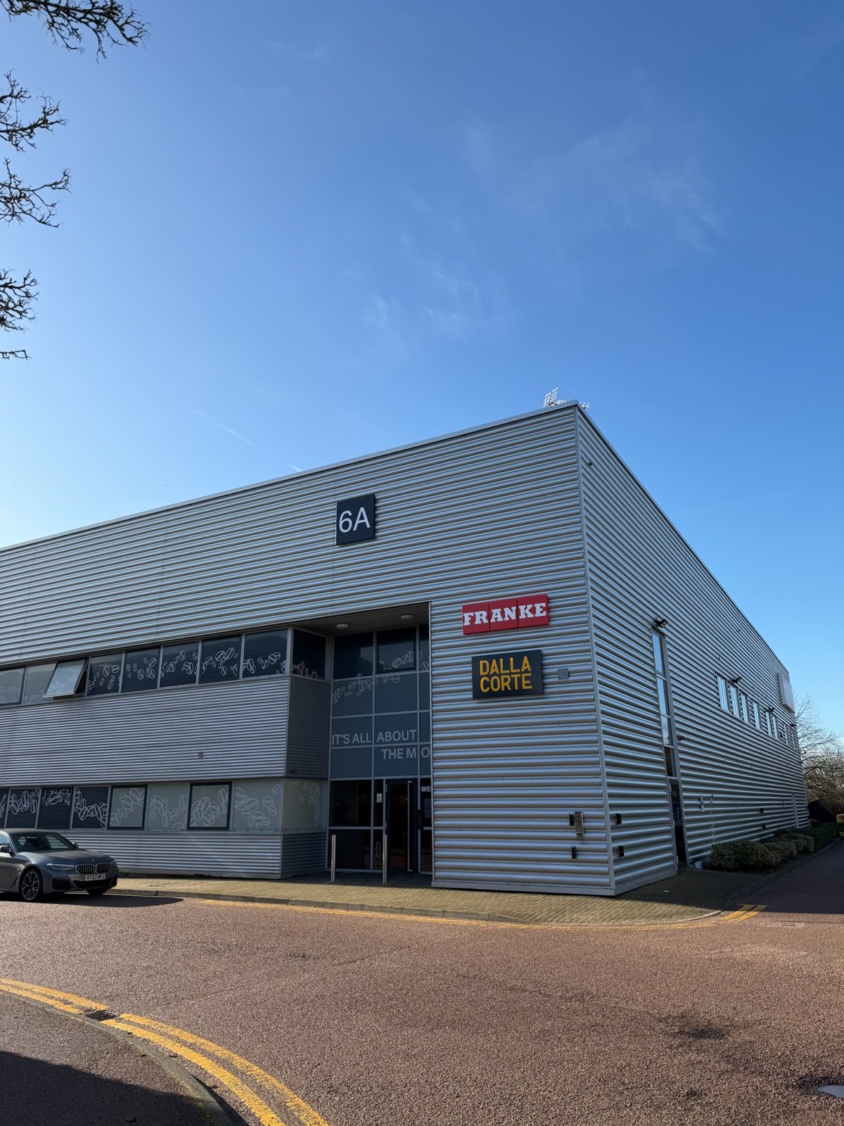 Refurbished industrial unit and head office exterior in St Albans with Franke signage