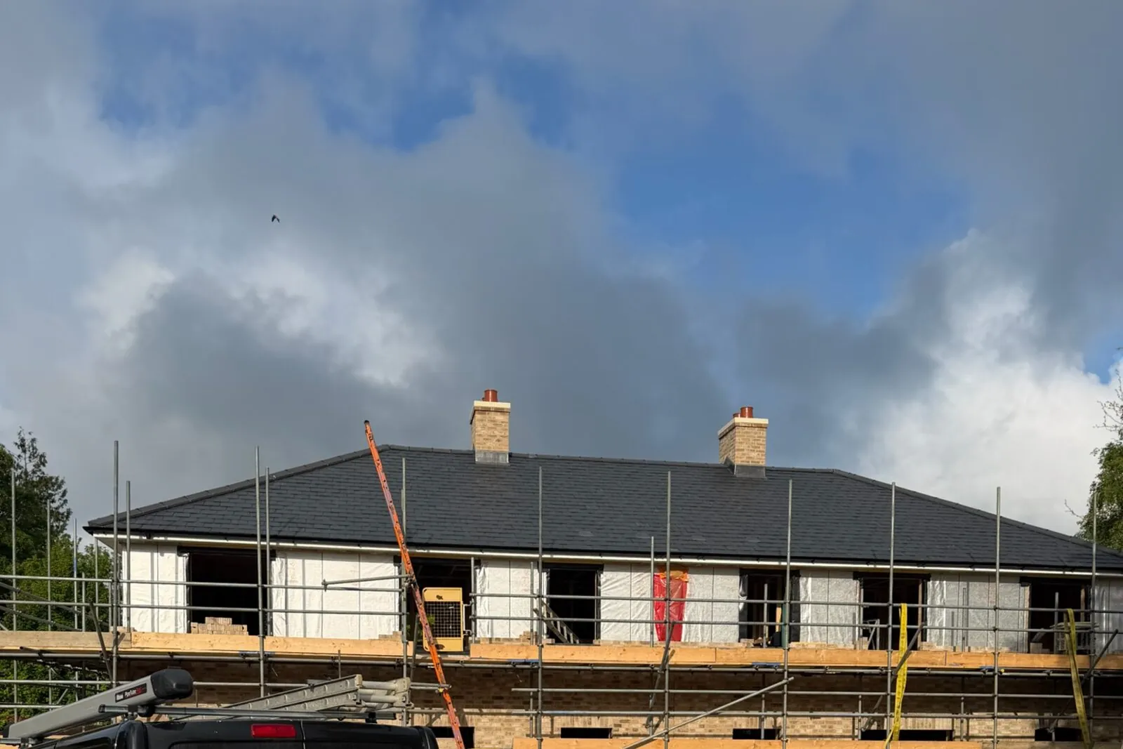 Air source heat pump and underfloor heating installation at new-build homes in Therfield, Royston